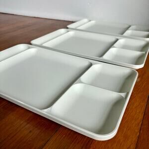 Vintage Tupperware Divided Serving Trays Set of 3 White Plastic Sectioned Trays